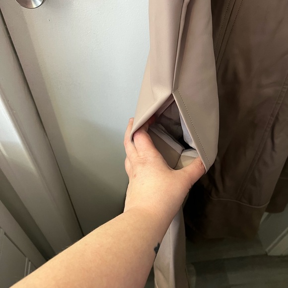 Maeve Beige V-Neck Faux Leather Midi Dress - Picture 8 of 8